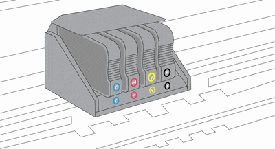 Animation showing an ink cartridge replacement