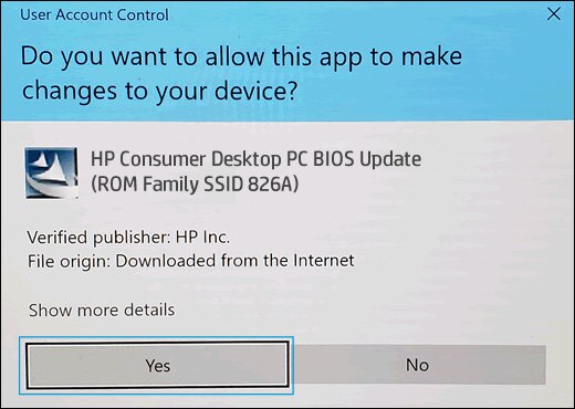 Clicking Yes to allow the update to install
