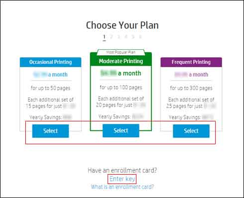 Choosing a plan or clicking Enter Key