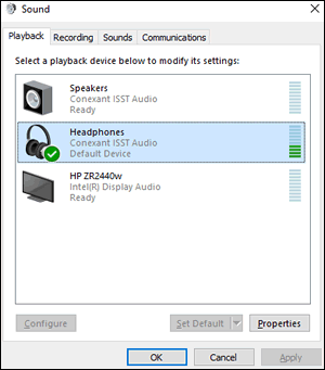 Playback devices in the Sound settings