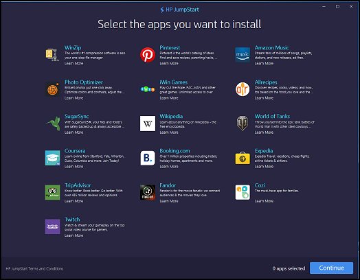 App selection screen