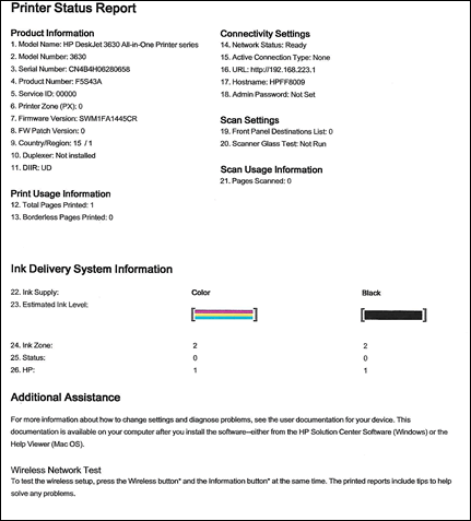 Example of a Printer Status Report