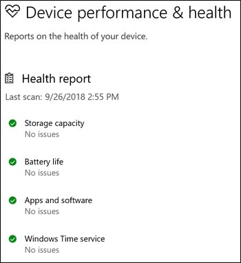 Health report in Windows Security