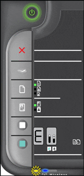 Illustration of the control panel with the Attention light blinking and an E appearing