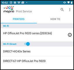 Lista de impresoras Wi-Fi y Wi-Fi Direct en la aplicación Mopria