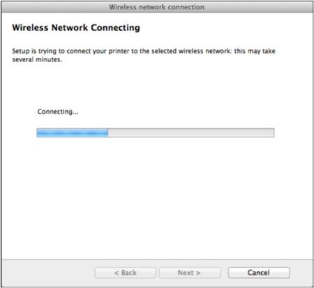 Image shows the wireless network attempting to connect to the printer