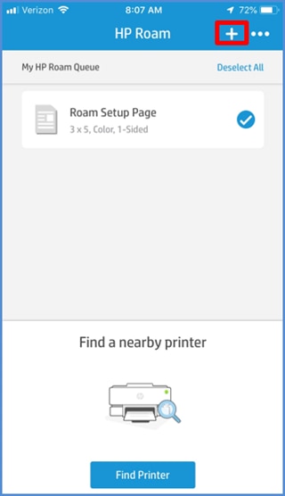 Upload files and print from HP Roam Queue