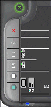 Illustration of the control panel with the Wireless button indicator light on for 6 seconds, and then blinking slowly