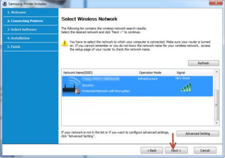 Image shows selecting the wireless network