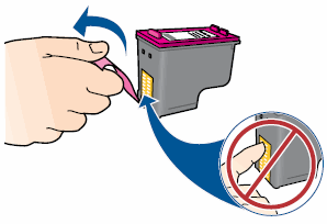 Illustration of removing the tape from the new cartridge