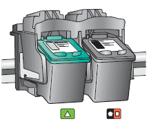 Illustration of the tri-color cartridge on the left and the black cartridge on right