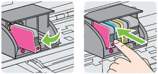 Afbeelding: De cartridge in de houder met de kleurcodering schuiven