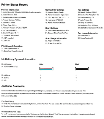 Image: Example of a Printer Status Report 