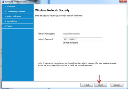 Image shows the wireless network security window