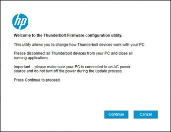 Image of the Thunderbolt Configuration Utility welcome screen 