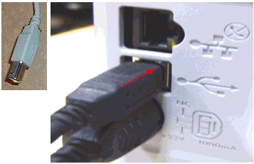 Photo of connecting the USB cable to the back of the product
