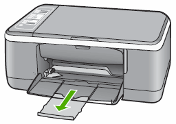 Illustration of lowering the paper tray, and then folding out the tray extender