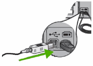 Illustration of reconnecting the USB cable into the rear of the product