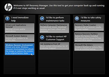 Recovery Manager avec un arrière-plan noir pour les ordinateurs portables fabriqués jusqu'en 2013