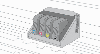 Animação mostrando como reinserir o cabeçote de impressão no carro de impressão