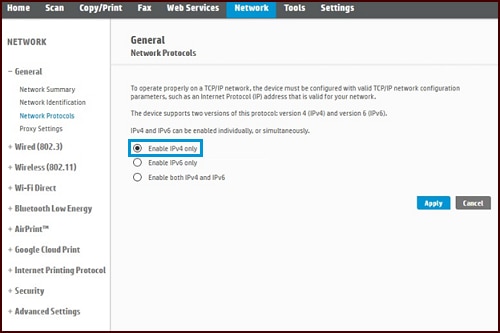 Embedded Web Server(내장 웹 서버)에서 IPv4 활성화
