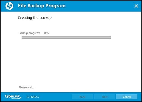  File backup media inserted screen