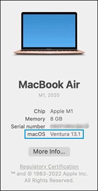 macOS Ventura version number