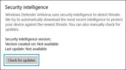 Checking for updates with the security intelligence of Windows Security