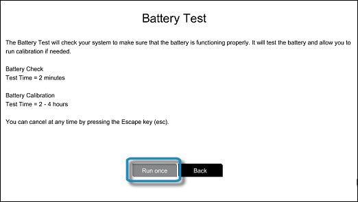  選擇「執行一次」時的「電池測試」畫面