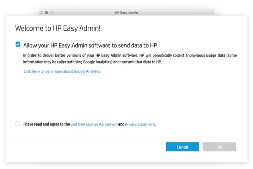 Welcome to HP Easy Admin screen