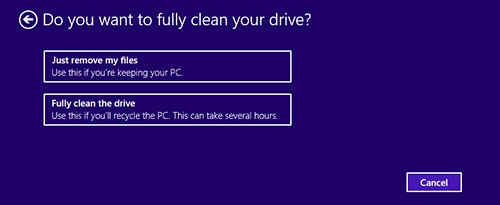 Image of the Reset your PC screen.
