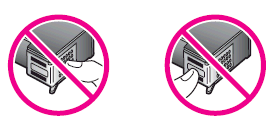 Illustration warning not to touch the copper-colored electrical contacts or the ink nozzles on the cartridge