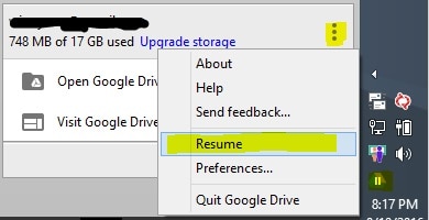 Resuming Google Drive Sync