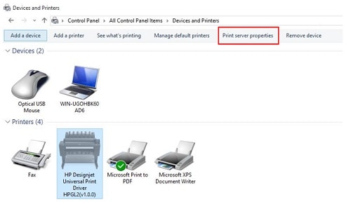 Image: Print server properties