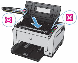 Ilustração: Insira o cartucho de impressão no compartimento correto.