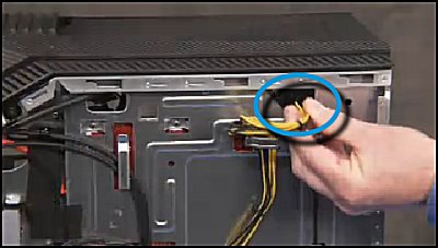 Feeding the top motherboard power supply connectors through their access hole