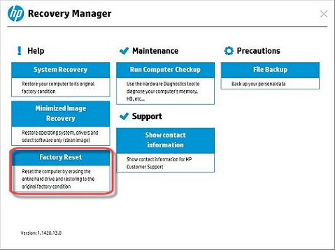 Image of Recovery Manager with user created recovery discs