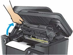 Image: Open the scanner assembly, and then open the top cover.