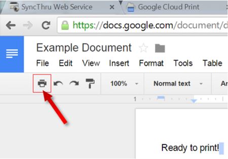 Image shows the printer icon from a Google doc tool bar