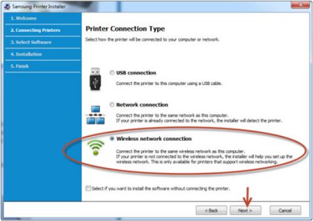 Image shows example of selecting wireless network connection