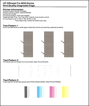 Image: Example of a Print Quality Diagnostics Page.