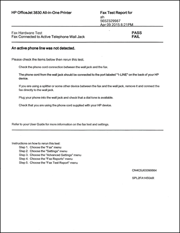 Image: A fax test report