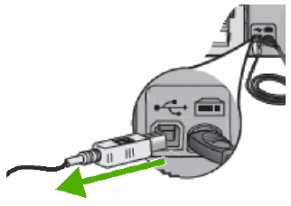 Illustration of disconnecting the USB cable from the rear of the product