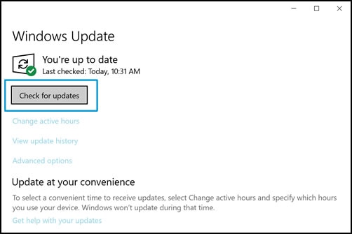 在 Windows Update 中点击“检查更新”