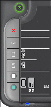 Illustration of the control panel with the bottom segment of the Black Ink Level indicator lights blinking