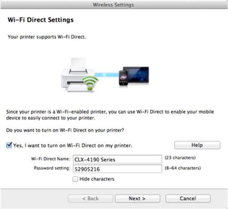 Image shows the Wi-Fi Direct settings