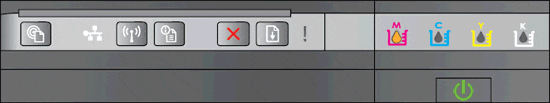 Image: The Power light is on and the cartridge lights blink one after the other, from left to right.