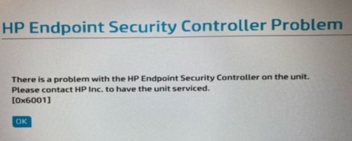 「Endpoint Security Controller の問題」エラー メッセージ
