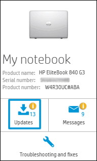 Haga clic en Actualizaciones en el panel Mi notebook