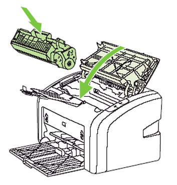 Imagen: Inserte el cartucho de impresión y cierre la puerta
